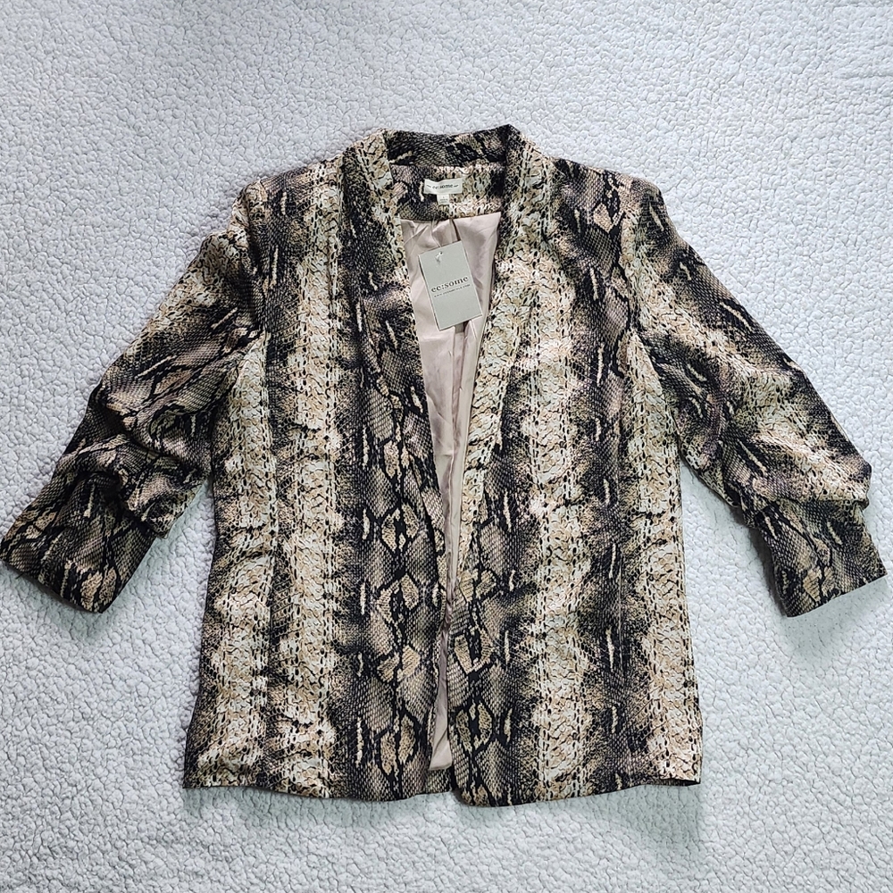Women's Snake Print Blazer, Size Large, Satin Feel, Slouch Style Sleeves